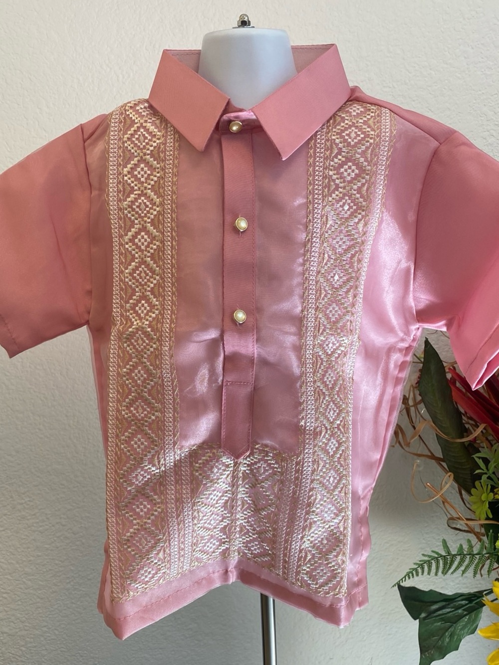 Boys’ Traditional Pink Barong Tagalog with Embroidery Design